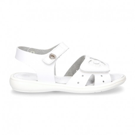 Sandalia Niña mayor en piel lavable con velcro en Pala y suela SUPER FLEXIBLE.