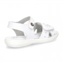 Washable leather sandals with front FLOWER velcro strap and SUPER FLEXIBLE outsole.