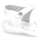 Washable leather sandals with front FLOWER velcro strap and SUPER FLEXIBLE outsole.
