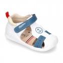 New Washable leather Sandal shoes with ANCHOR and velcro strap with reinforced toe cap and counter for first steps.