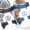 New Washable leather Sandal shoes with ANCHOR and velcro strap with reinforced toe cap and counter for first steps.