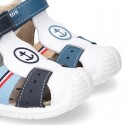 New Washable leather Sandal shoes with ANCHOR and velcro strap with reinforced toe cap and counter for first steps.