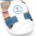 New Washable leather Sandal shoes with ANCHOR and velcro strap with reinforced toe cap and counter for first steps.