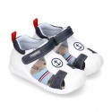 New Washable leather Sandal shoes with ANCHOR and velcro strap with reinforced toe cap and counter for first steps.