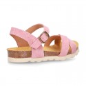 New Suede leather sandal shoes BIO style to dress with crossed straps and buckle fastening.