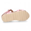 New Suede leather sandal shoes BIO style to dress with crossed straps and buckle fastening.