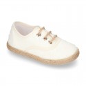 PLUMETI COTTON canvas little laces-up shoes espadrille style in pastel colors for kids.