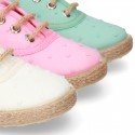 PLUMETI COTTON canvas little laces-up shoes espadrille style in pastel colors for kids.