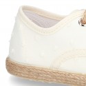 PLUMETI COTTON canvas little laces-up shoes espadrille style in pastel colors for kids.