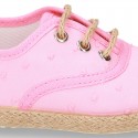 PLUMETI COTTON canvas little laces-up shoes espadrille style in pastel colors for kids.