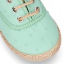 PLUMETI COTTON canvas little laces-up shoes espadrille style in pastel colors for kids.