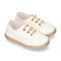 PLUMETI COTTON canvas little laces-up shoes espadrille style in pastel colors for kids.