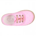 PLUMETI COTTON canvas little laces-up shoes espadrille style in pastel colors for kids.