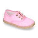 PLUMETI COTTON canvas little laces-up shoes espadrille style in pastel colors for kids.