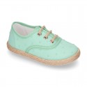 PLUMETI COTTON canvas little laces-up shoes espadrille style in pastel colors for kids.