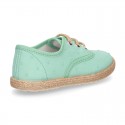 PLUMETI COTTON canvas little laces-up shoes espadrille style in pastel colors for kids.