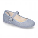 New LINEN canvas Stylized Mary Jane shoes with buckle fastening.