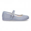 New LINEN canvas Stylized Mary Jane shoes with buckle fastening.