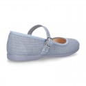 New LINEN canvas Stylized Mary Jane shoes with buckle fastening.