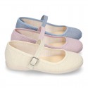 New LINEN canvas Stylized Mary Jane shoes with buckle fastening.