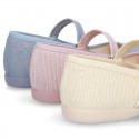 New LINEN canvas Stylized Mary Jane shoes with buckle fastening.