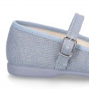 New LINEN canvas Stylized Mary Jane shoes with buckle fastening.