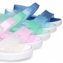 Jelly shoes sandal style with velcro strap and tenis sole design.