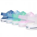 Jelly shoes sandal style with velcro strap and tenis sole design.