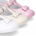 PEARLED Nappa leather Little T- Strap Mary Janes for babies.