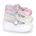 PEARLED Nappa leather Little T- Strap Mary Janes for babies.