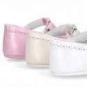 PEARLED Nappa leather Little T- Strap Mary Janes for babies.