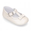 PEARLED Nappa leather Little T- Strap Mary Janes for babies.