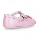 PEARLED Nappa leather Little T- Strap Mary Janes for babies.