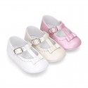 PEARLED Nappa leather Little T- Strap Mary Janes for babies.