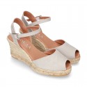 Classic Serratex Canvas wedge sandals espadrille shoes with open toe cap.