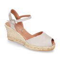 Classic Serratex Canvas wedge sandals espadrille shoes with open toe cap.