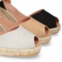 Classic Serratex Canvas wedge sandals espadrille shoes with open toe cap.