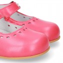 Classic Nappa leather in BLUSHER color little Mary Janes with perforated heart design.