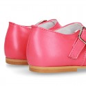 Classic Nappa leather in BLUSHER color little Mary Janes with perforated heart design.