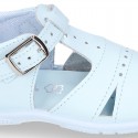 Washable leather sandals with open toe cap and buckle fastening with SUPER FLEXIBLE soles.