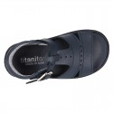 Washable leather sandals with open toe cap and buckle fastening with SUPER FLEXIBLE soles.