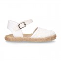 LACES cotton canvas design espadrille shoes with buckle fastening.