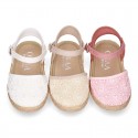 LACES cotton canvas design espadrille shoes with buckle fastening.