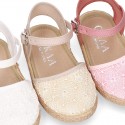 LACES cotton canvas design espadrille shoes with buckle fastening.