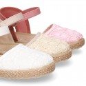 LACES cotton canvas design espadrille shoes with buckle fastening.