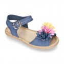 Little LINEN canvas SANDAL shoes espadrille style with FLOWERS design.