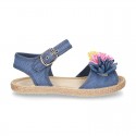 Little LINEN canvas SANDAL shoes espadrille style with FLOWERS design.