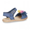 Little LINEN canvas SANDAL shoes espadrille style with FLOWERS design.