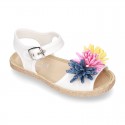 Little LINEN canvas SANDAL shoes espadrille style with FLOWERS design.