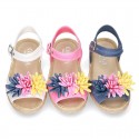 Little LINEN canvas SANDAL shoes espadrille style with FLOWERS design.